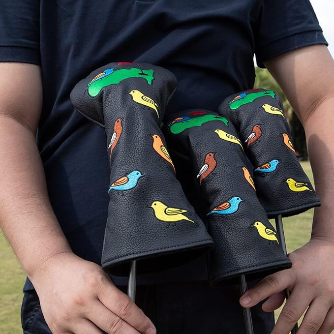 1 Pcs Montela Golf Club Covers,Colorful Birdie Tee 3 Wood Headcover Driver Headcover Fairway Wood Head Covers Hybrid Headcover Leather Golf Head Covers for Odyssey Scotty Cameron Taylormade