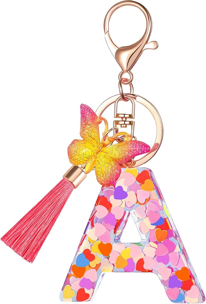 Suweibuke Colourful Cute Initial Letter Keychains for Women Girls with Tassel Butterfly, Charm for Purse Handbags Backpacks