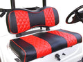 Huskey 2PCS Golf Cart Front Seat Covers for Club Car DS 2000.5 UP G&E Models Custom Two-Tone Black/Red Diamond Stitching with Red Piping, Marine Grade Vinyl Material, Staple on Design