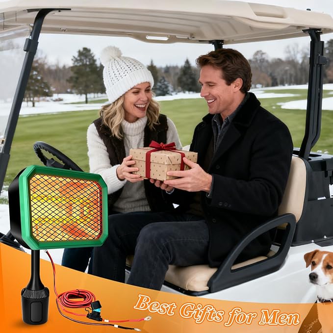 Golf Cart Heater Electric, 400W Safe & Fast Silent Carbon Fiber Heating, Electric Battery Operated Heater with 360° Rotatable Head, Compatible with Yamaha/Club Car/EZGO, Golf Gifts Cart Accessories