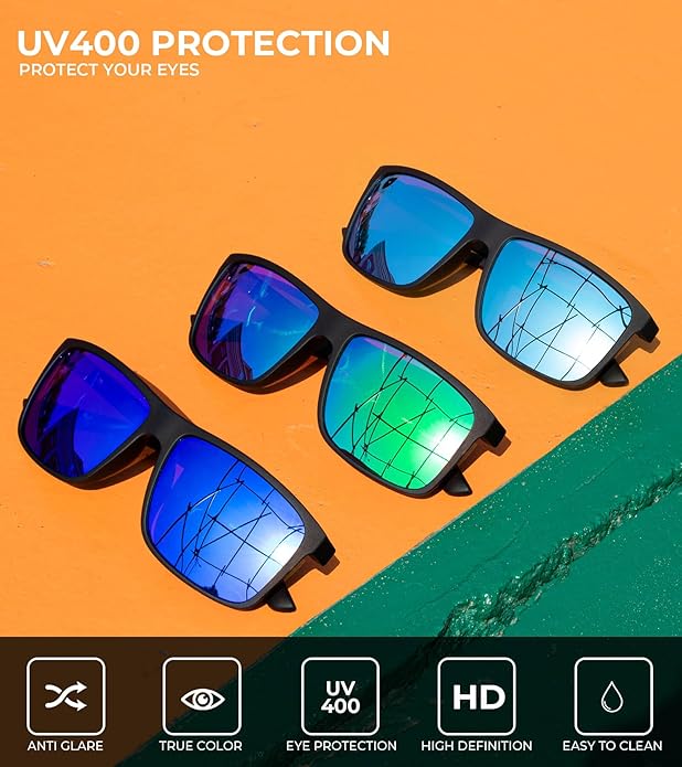 KALIYADI Polarized Sunglasses for Men and Women, Mens Sun Glasses with UV Protection for Driving Fishing Golf (3 Packs)