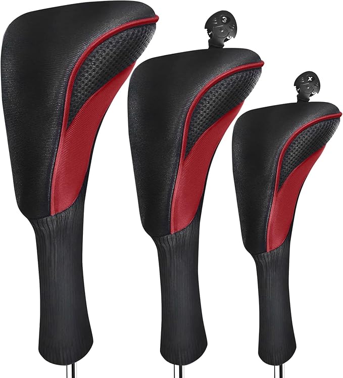 FINGER TEN Golf Club Head Covers for Woods Driver Fairway Hybrid Value 3/5 Pack, Long Headcover Interchangeable Accessories for Ultimate Club Protection