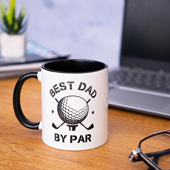 decorluxes Golf Gifts for Dad 11oz Ceramic Mug, Best Dad by Par Mug, Funny Golf Gift for Men, Husband, Gifts for Father’s Day, Birthday (Design 1)