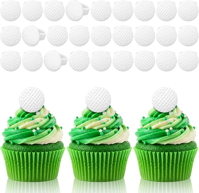Honeydak 48 Pcs Golf Sport Cupcake Rings Toppers Decoration Sport Ball Theme Cupcake Picks Cake Decoration for Baby Shower Birthday Party Cake Supplies