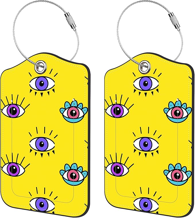 2 Pack Luggage Tags for Suitcase,Magical Eyes PU Leather Luggage Tags with Privacy Cover Name Address Labels and Steel Ring,Creative Travel Accessories for Men and Women