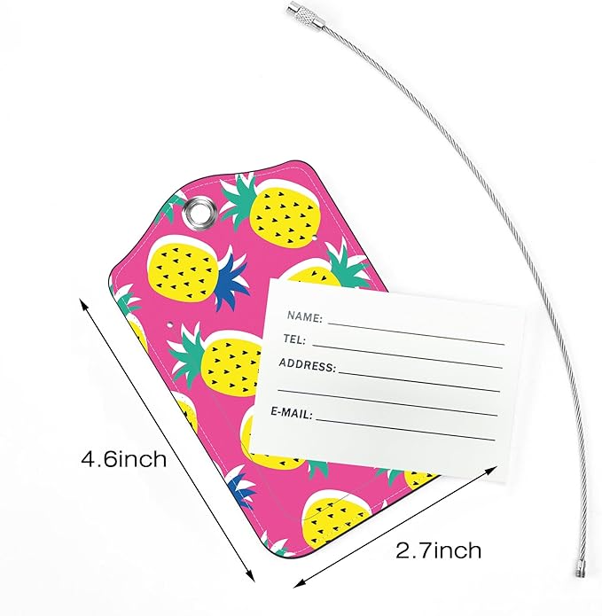 2 Pack Luggage Tags for Suitcase,Tropical Pineapple Fruit PU Leather Luggage Tags with Privacy Cover Name Address Labels and Steel Ring,Creative Travel Accessories for Men and Women
