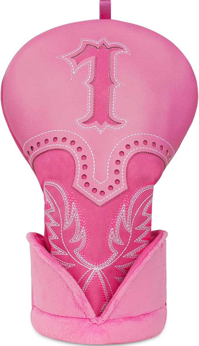 mytag Pink Golf Club Head Covers, Western Cowboy Retro Golf Headcovers with Patch & Embroidery Driver Fairway Wood Hybrids/Rescue Covers