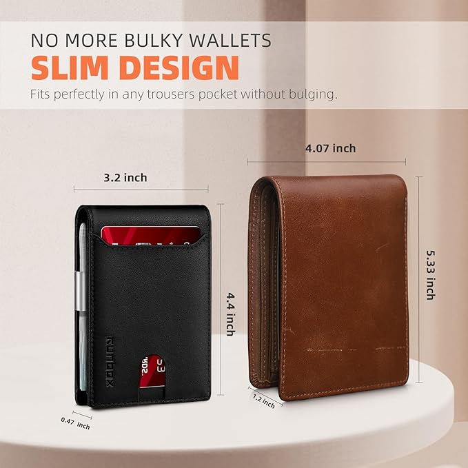 RUNBOX Money Clip Wallets for Men,Slim Leather Mens Bifold Wallet,RFID Blocking Front Pocket Wallet,Thin Credit Card Holder with Gift Box