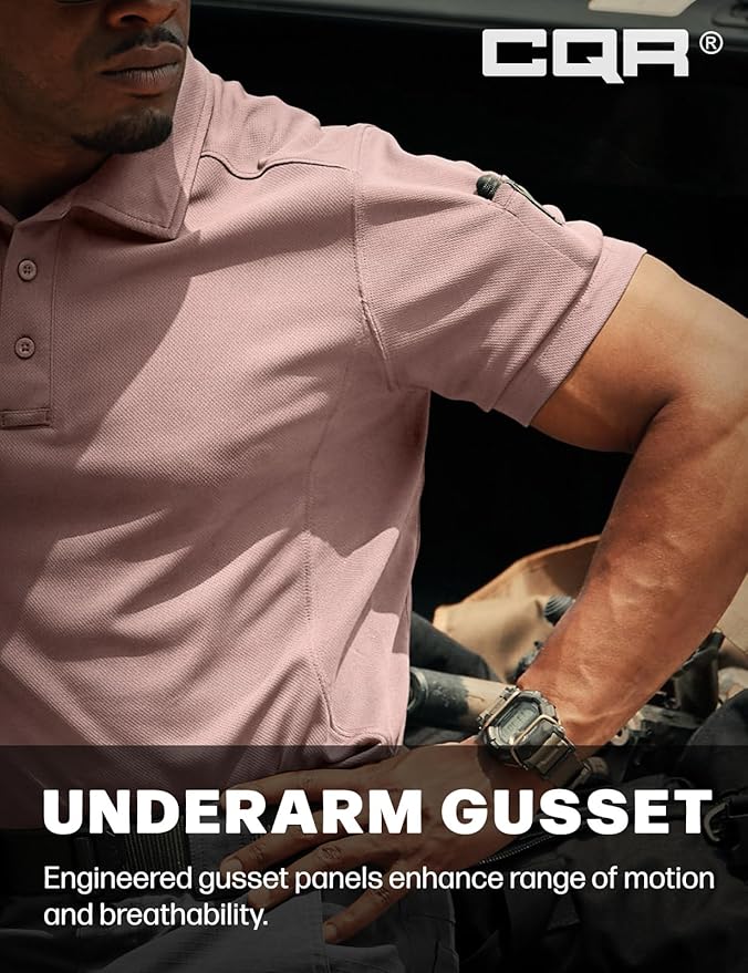 CQR Men's Polo Shirts, Tactical Short Sleeve Golf Performance Shirts, Lightweight Dry Fit UPF 50+ Pique