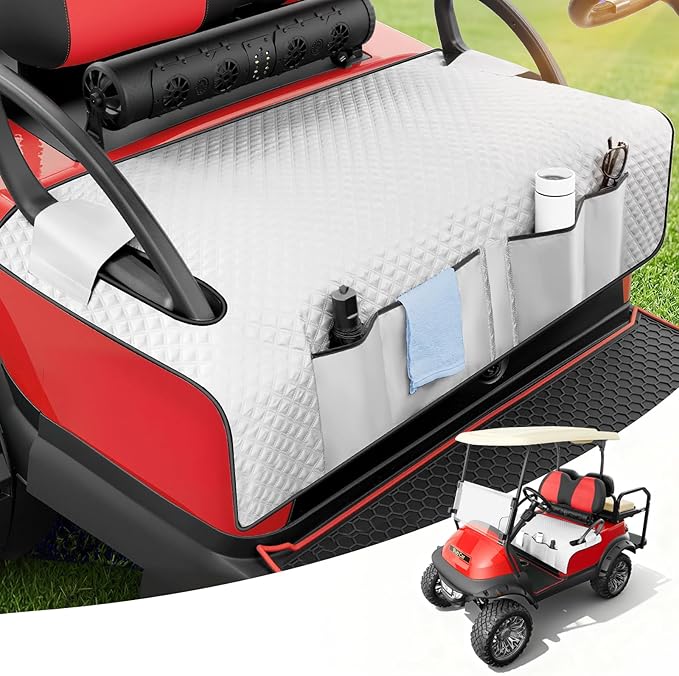 Tecoom Golf Cart Seat Covers, Universal Golf Cart Seat Towel Blanket with Armrest Strap 4 Pockets Non-Slip Bottom, Fits Club Car, EZGO, Yamaha, and More Front Seats, Protect Seats from Pet-Scratch Sun