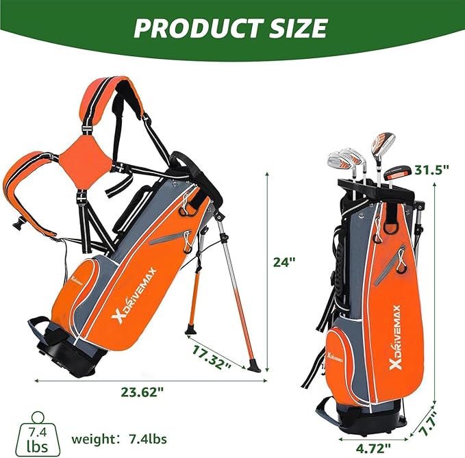 5/6 Pieces Kids Golf Club Set, Junior Golf Club Set Ages 4-12 Includes Stand Bag, 1# Drive, 5# Hybrid, 6/7#, 9/P# Irons and Putter Right Hand for Boys Girls