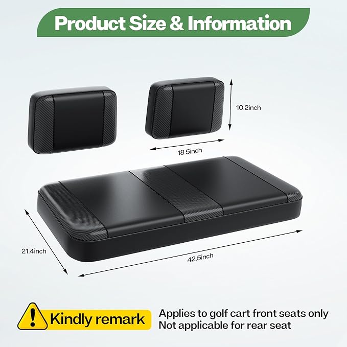 T TGBROS Golf Cart Seat Covers Fit for Yamaha Club Car EZGO Ordinary Front Rear Seat Cushion Waterproof Vinyl Leather Breathable Comfortable Replacement Black Seat Cover Anti-Scratch