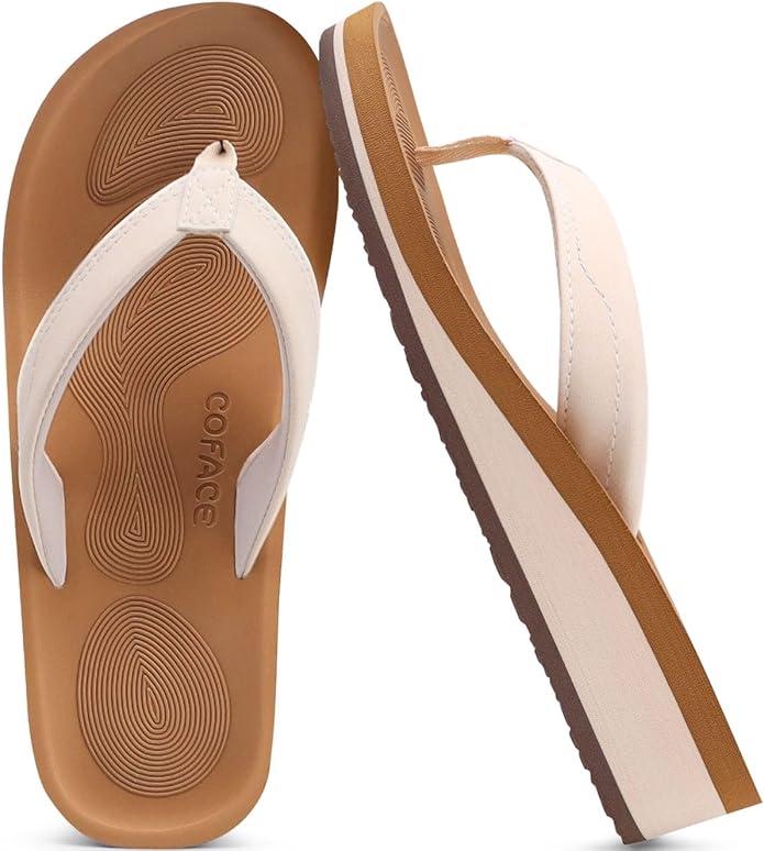 COFACE Flip Flops for Women With Comfortable Arch Support Ladies Fashion Platform Thong Sandals Soft Yoga Mat Sole For Beach/Indoor Outdoor