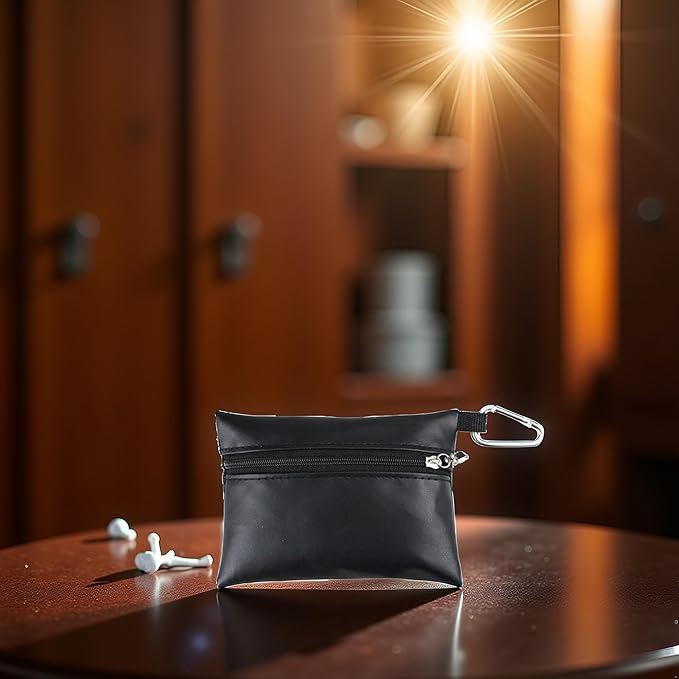 1Pc Black Mini Golf Tee Pouch Bag, Golf Ball Tee Storage Bag Leather Golf Tees Pocket with Zipper, Golf Supplies Accessories Golf Club Bag Accessories Golf