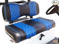 Huskey 4PCS Golf Cart Front/Rear Seat Covers for EZGO RXV 2008-UP G&E Models Custom Two-Tone Black/Blue Diamond Stitching with Blue Piping, Marine Grade Vinyl Material, Staple on Design