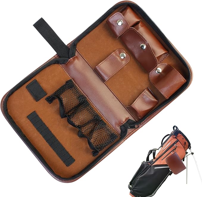 Golf Accessories Bag, PU Leather Golf Bag, Anti Scratch Sports Accessory Organization, Lightweight Golfs Tool Organizer, Golfs Gear Case Tool Pocket Holder Bags, for Friends, Women, Men