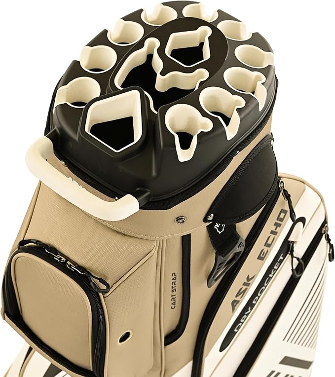 ASK ECHO T-Lock Golf Cart Bag with 14 Way Organizer Divider Top, Premium Cart Bag with Handles and Rain Cover, for Men