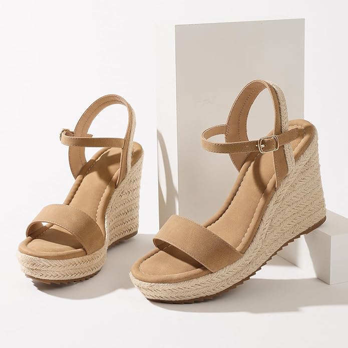 mikarka Women's Espadrille Wedge Sandals: Ankle Strap Platform Open Toe Wedges - Stylish High Heel Dressy Summer Wedges for Women, Inspired by Espadrilles