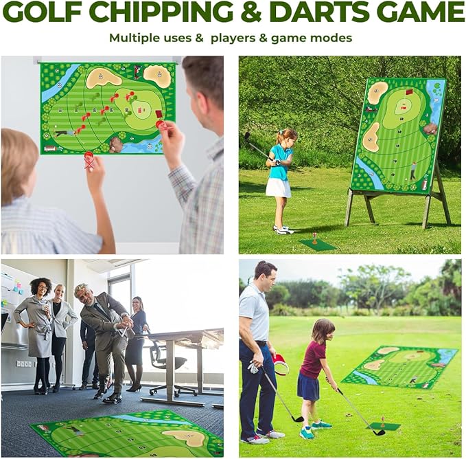 Golf Chipping Game Mat Set, Golf Hitting Training Mat Practice Outdoor Indoor for Adults Family, Kids Outdoor Play Equipment, Stick Chip Games for Backyard Office Home (70.1x47.2in)