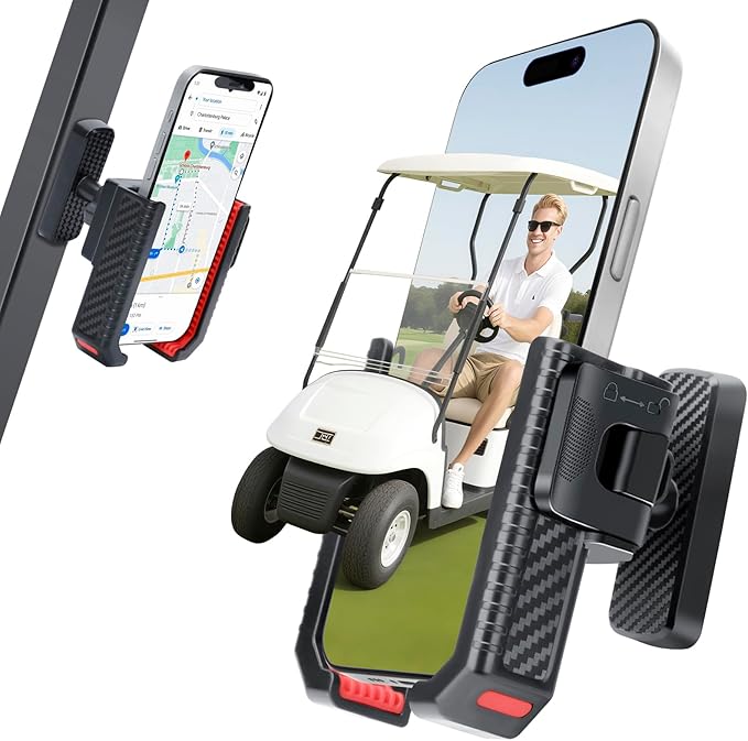 Magnetic Golf Cart Phone Holder, 8 N52 Strong Magnetic Base, Fits EZGO, Club Car, Yamaha, Golf Cart Phone Mount for iPhone, Samsung & Smartphones, Golf Cart Accessories for Men Women, Red