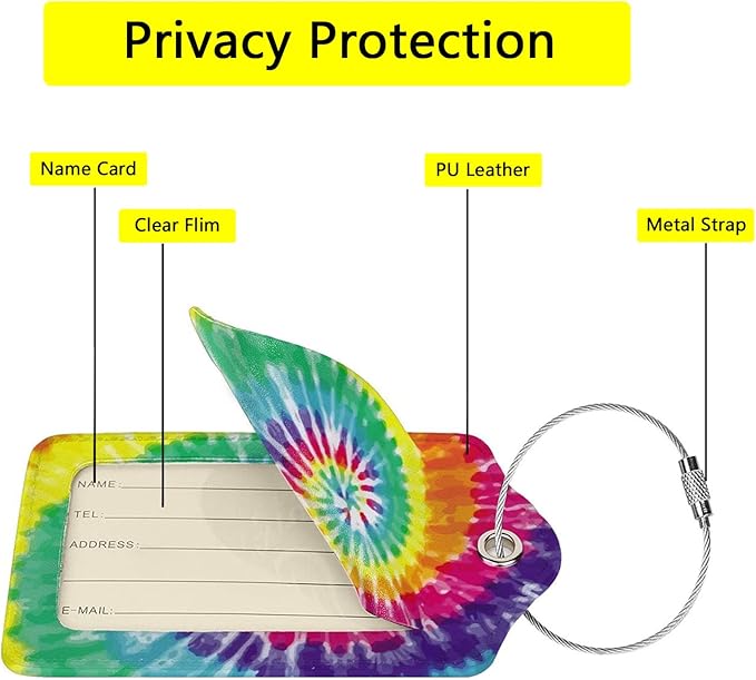 2 Pack Tie Dye Luggage Tags for Suitcases, Cool Leather Luggage Tag for Travel, Bag Tag Privacy Name ID Card Bag Labels for Friends Adults Kids Tourists