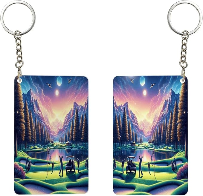 Golf Keychains Rectangular Acrylic Keychain Daily Key Ring Car Key Fob Holder 2X3 Inch