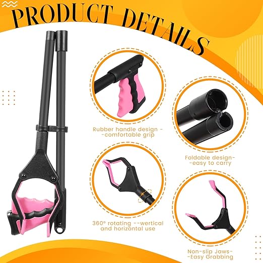 Ctosree 8 Pack 32" Trash Grabber Reacher Tool for Elderly, Foldable Litter Picker Upper, Lightweight Trash Pick up Stick, Long Handy Mobility Aids for Home Garden Arm Extension(Multicolor,Black)