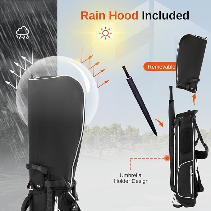 Lightweight Golf Stand Bag, 4-Way Full-Length Dividers, Holds Up to 10 Clubs, 3.7 lbs Golf Bag with Dual Straps & Stand for Driving Range, Par 3, and Standard Courses