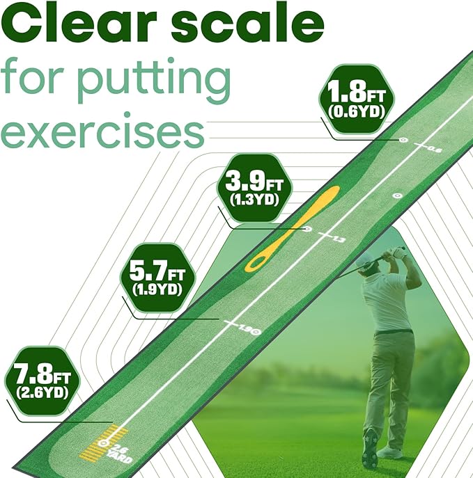 Golf Putting Mat Indoor & Outdoor Professional Golf Practice Putting Green Mat with Distance Marker Anti Slip Backing Golf Training Accessories Portable Matt