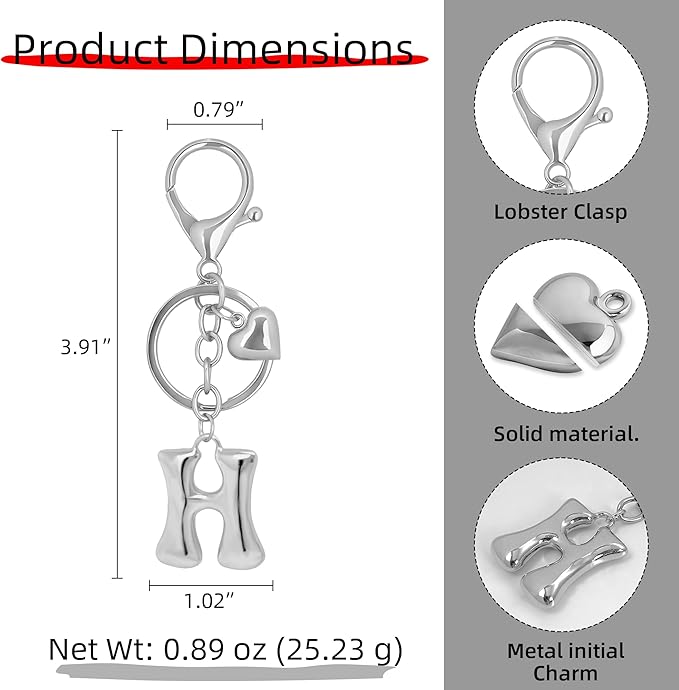 Gold Bubble Heart, Cherry, Bow & More Designs Letter Initial Keychain Bag Charms – Cute Purse Charms for Handbags