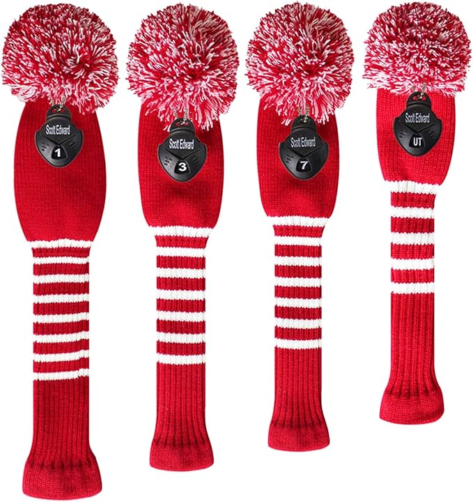 Scott Edward 1/3/4PCS Multi-Style Optional Individualized Knit Golf Club Head Covers, Driver Wood(460cc) Fairway Wood and Hybrid(UT)，for Male/Female Golfers,Custom
