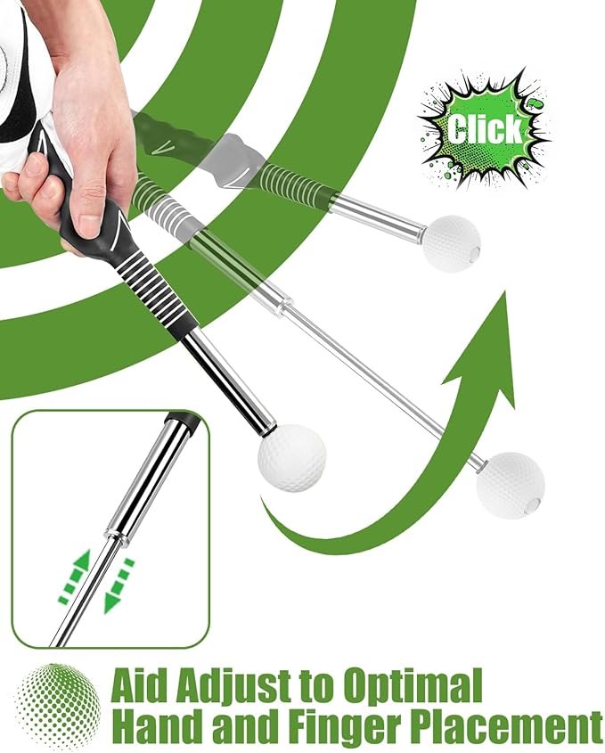 Retractable Golf Swing Training Aid, Golf Grip Trainer for Strength & Tempo Training for Chipping Hitting, Warm Up Golf Training Equipment & Golf Accessories