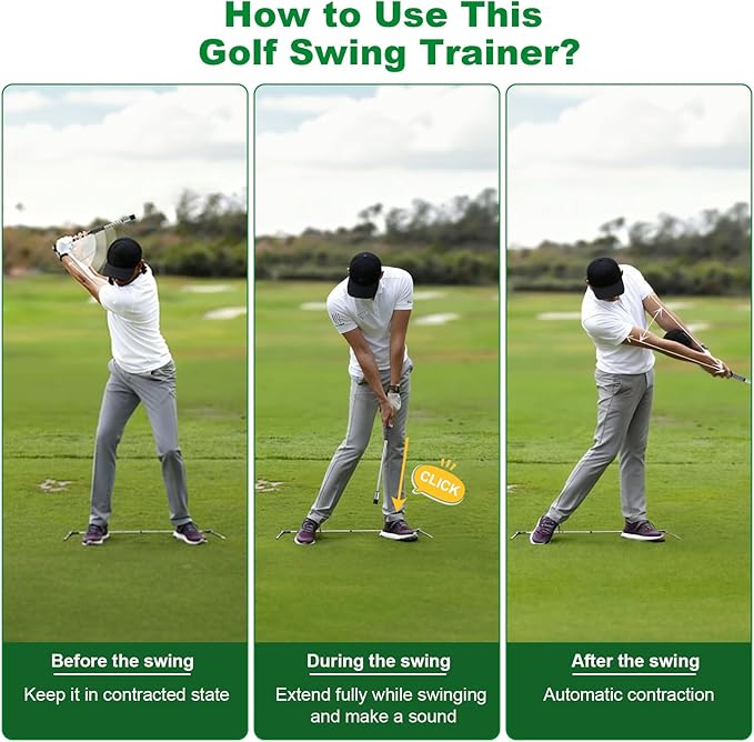 Retractable Golf Swing Trainer, Portable Golf Grip Trainer Right Hand with Practice Golf Club Weights for Enhance Swing Technique, Beginners Tempo Trainer for Chipping Hitting