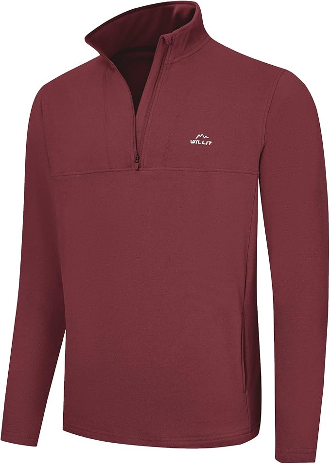 Willit Men's Winter Shirts Fleece Pullover with Pocket Quarter Zip Cold Weather Golf Hiking Casual Warm Shirts Long Sleeve