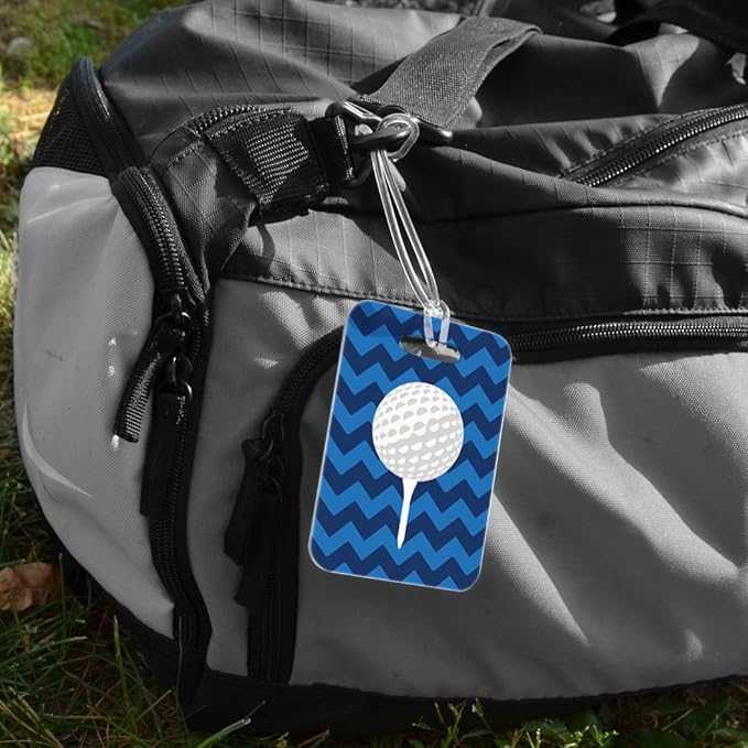 ChalkTalkSPORTS Golf Luggage & Bag Tag | Golf Ball and Tee | Custom Info on Back | Medium | Blue