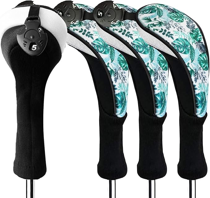 FINGER TEN Golf Club Head Covers Woods Hybrids 1/2/3/4 Pack, Headcovers Men Women 3 5 7 X with Interchangeable Number Tag, Fit All Wood Hybrid Clubs