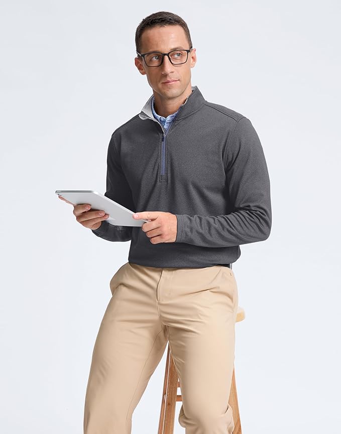 Obla Golf Quarter Zip Pullover Men Fleece Mock Neck Sweatshirt Winter Warm 1/4 Zip Long Sleeve Golf Shirt