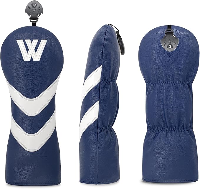 Golf Head Cover Golf Club Blue Leather Headcovers Set Fits Driver Fairway Wood Hybrid Utility Putter Iron Wedge Headcover.
