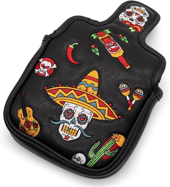 Golf Club Headcover for Drivers, Fairway Woods, Hybrids, and Mallet Blade Putter Sugar Skull Style Premium Leather Golf Headcovers Set with Interchangeable No. Tags