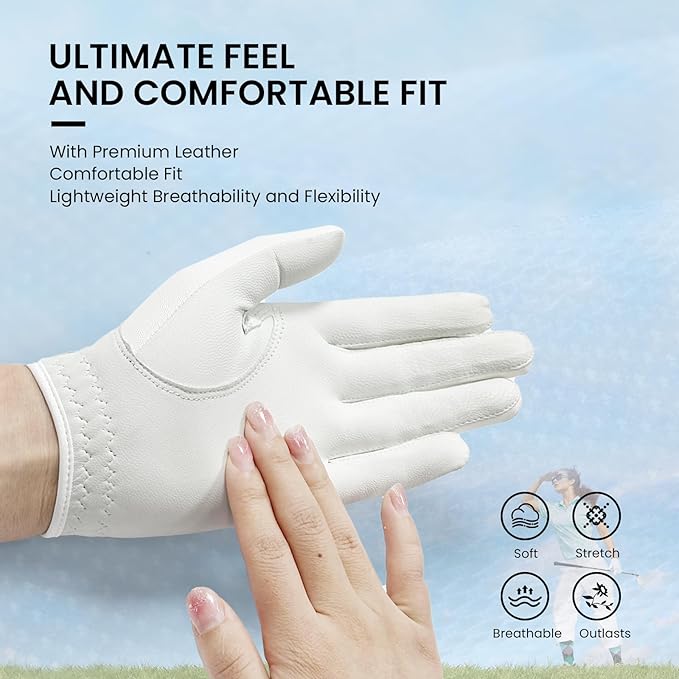 Women Golf Gloves Premium Leather with Magnetic Ball Marker Left Right Hand 1 Pack, Extra Grip for Ladies Comfortable Durable Size Small Medium Large