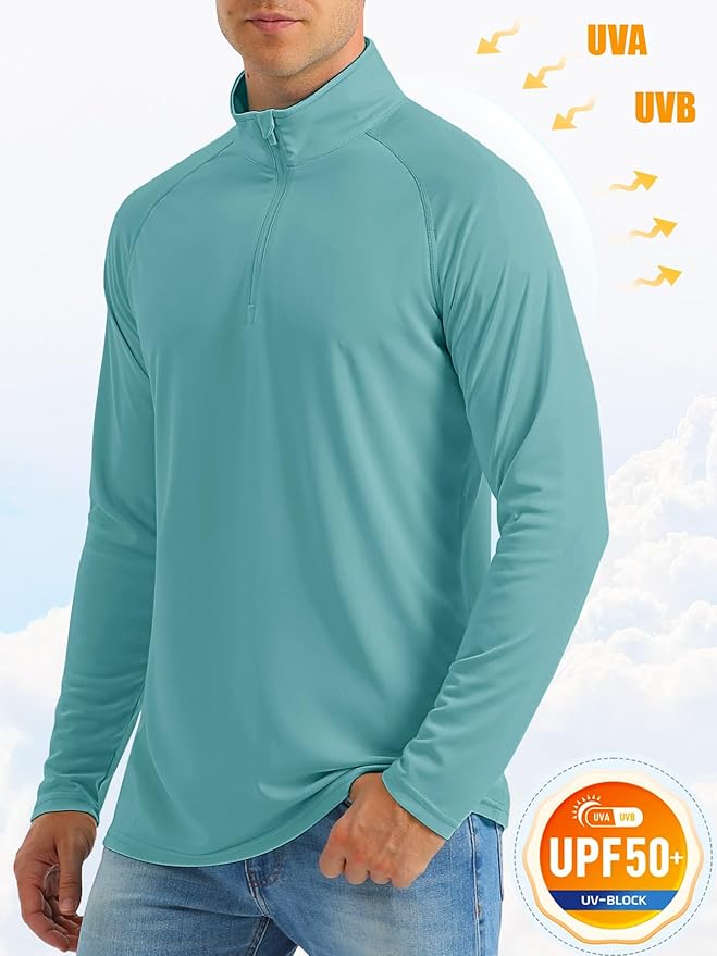 MAGCOMSEN Men's Long Sleeve Sun Shirts UPF 50+ Tees 1/4 Zip Up Fishing Running Rash Guard T-Shirts Outdoor Shirt