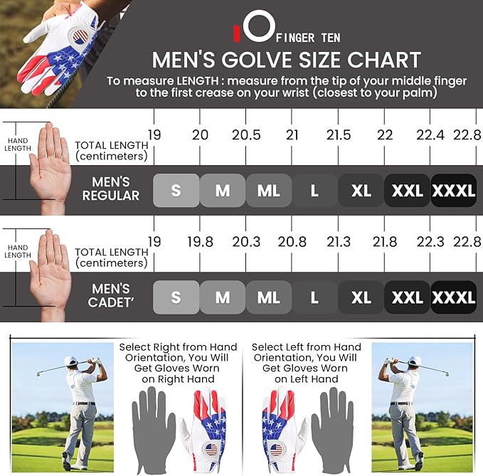 FINGER TEN Golf Gloves Men Right Handed Golfer Left Hand with Ball Marker 2 Pack Leather Breathable Comfortable Weathersof Grip Size Small Medium ML Large XL