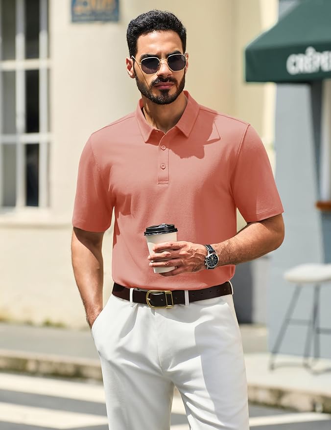 TACVASEN Mens Polo Shirts Short Sleeve Pique 3 Buttons Golf Polo Cooling Performance Moisture Wicking Shirt