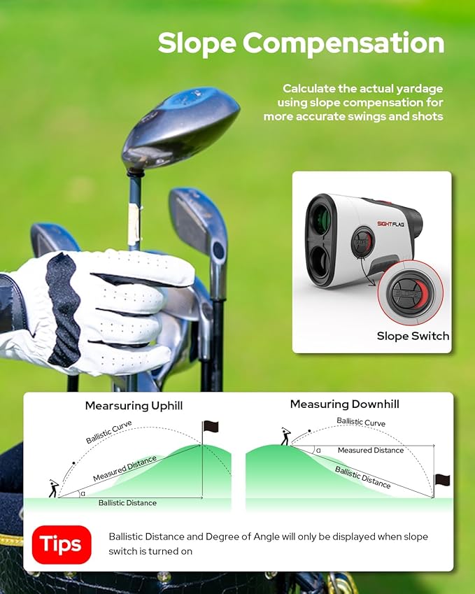 GF2 Golf Rangefinder with Slope, 1300 Yards Laser Range Finder, 7.5X Magnification, Flag Pole Locking Vibration 0.3 Yard Accuracy, Rechargeable Magnetic Golf Accessories Gift for Men Women