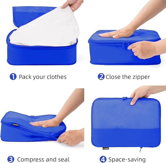 4 Piece Compression Packing Cubes for Suitcases and Backpack, Lightweight Travel Organizer Bags (Dark Blue)