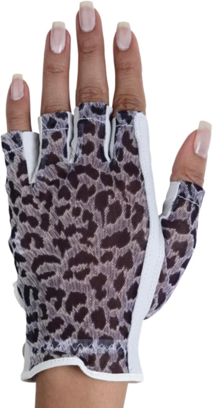 Animal Print Solar Tan Fashion Half Glove | UV Protection SPF 10, Breathable & Stylish, Tan-Through Solar Fabric