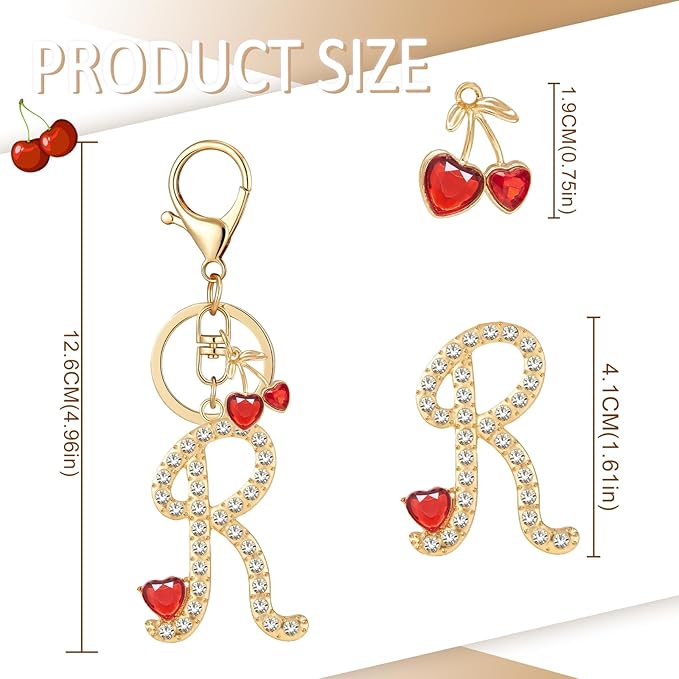 Gold Plated Alphabet Initial Letter Keyring Keychain for Women Girls Crystal Key Chains for Wallet Backpack Bag Charm