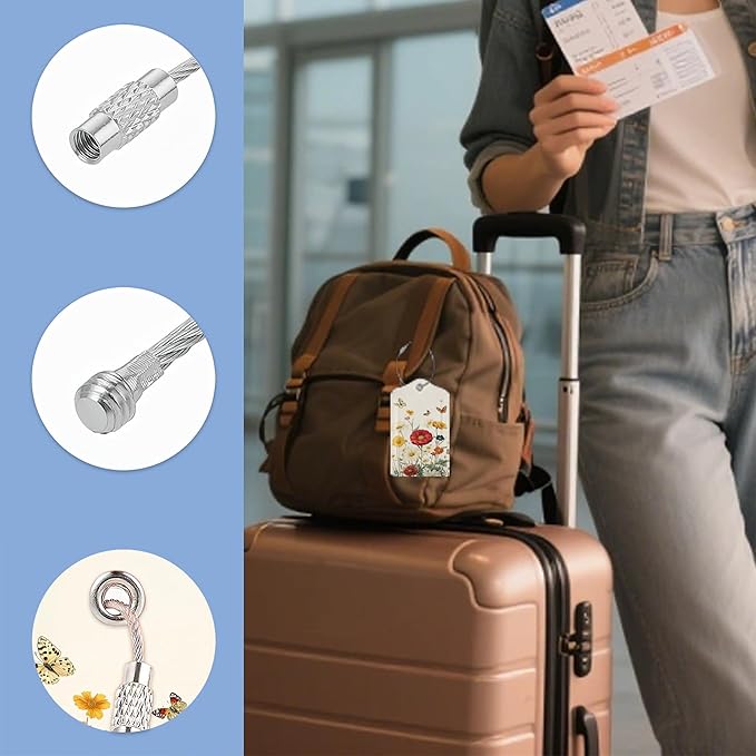 Set of 3 Luggage Tags, Vintage Flowers Butterflies Leather Suitcases Tag Identifiers with Privacy Name Address Labels & Durable Steel Loop for Women Men Travel