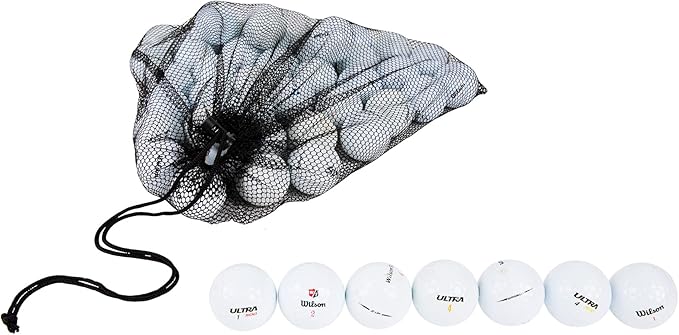 Clean Green 48 Pack Used Wilson Golf Balls – Recycled Mix for Practice & Casual Play – Great for Beginners & Budget Golfers – Includes Mesh Carry Bag and Models Like Triad, Staff, Duo Soft