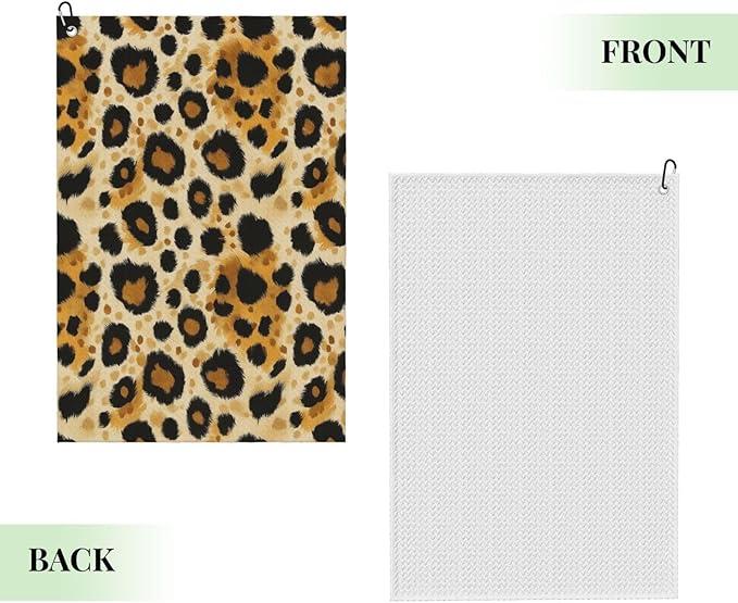Classic Leopard Print Golf Towel Waffle Microfiber with Hook Detachable Clip 24x16in